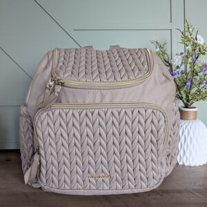 Taupe Quilted Women's Backpack with Gold Hardware